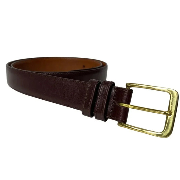 Coach Burnished Cowhide Leather Brass Belt Mens Size 36 90cm Burgundy Made in US - Picture 1 of 11